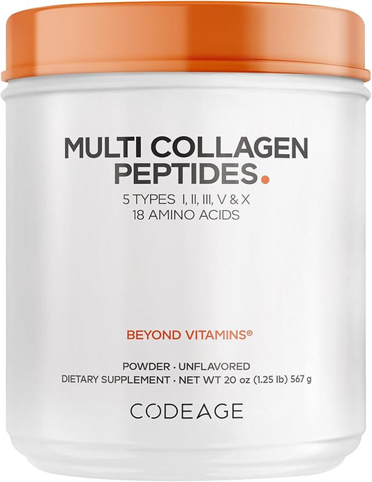 Codeage Multi Collagen Protein Powder Peptides, Hydrolyzed Collagen for Women & Men, Collagen Supplements, Grass Fed Bone Broth, 2-Month Supply, Unflavored, Type 1, 2, 3, 5 & 10, Non-GMO - 20 OZ