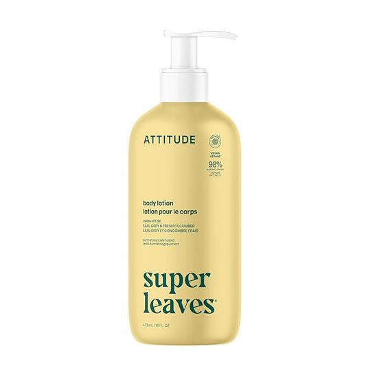 ATTITUDE Body Lotion, EWG Verified, Vegan & Cruelty-Free, Hydrating Moisturizer for Dry Skin, Non-Greasy Skin Care, Earl Grey & Fresh Cucumber Scent, 16 Fl Oz