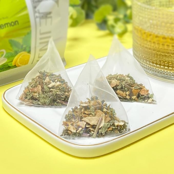 XIEJINJI Peppermint Lemon Tea Bags, 4.2g x 40 Count (5.9 oz), 100% Natural Lemon & Peppermint Leaves, No Flavoring - No Additives - Caffeine Free, Eco-Conscious Pyramid Clear Filter Teabag