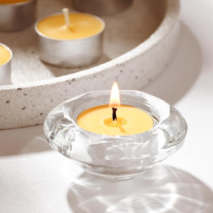 100-Pack Pure Beeswax Tealight Candles in Aluminum Cups - 4-5 Hour Burn Time, Lead-Free Cotton Wick, Natural Unscented Candles