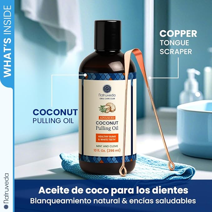 Coconut Oil Pulling Mouthwash – Natural Whitening Ayurvedic Rinse | Fresh Mint Blend | Coconut Oil Pulling for Teeth & Gums | Whyte Oil Pulling | Aceite de Coco para Los Dientes -10 oz
