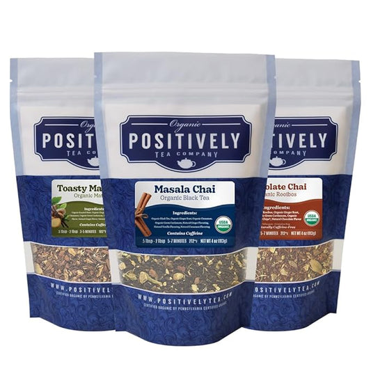 Organic Positively Tea Company, Chai Tea Sampler, Loose Leaf, 4 Ounce, 3 Pack