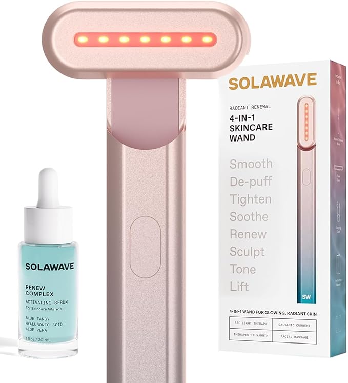 Solawave 4-in-1 Radiant Renewal Red Light Therapy Wand & Renew Complex Activation Serum | Beauty Device for Face & Neck | Serum Boosts Anti-Aging Effects, Reduces Wrinkles, Dark Circles & Puffiness