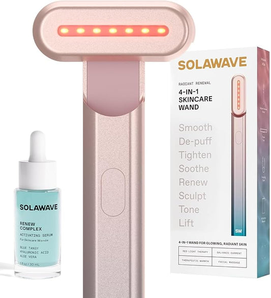 Solawave 4-in-1 Radiant Renewal Red Light Therapy Wand & Renew Complex Activation Serum | Beauty Device for Face & Neck | Serum Boosts Anti-Aging Effects, Reduces Wrinkles, Dark Circles & Puffiness