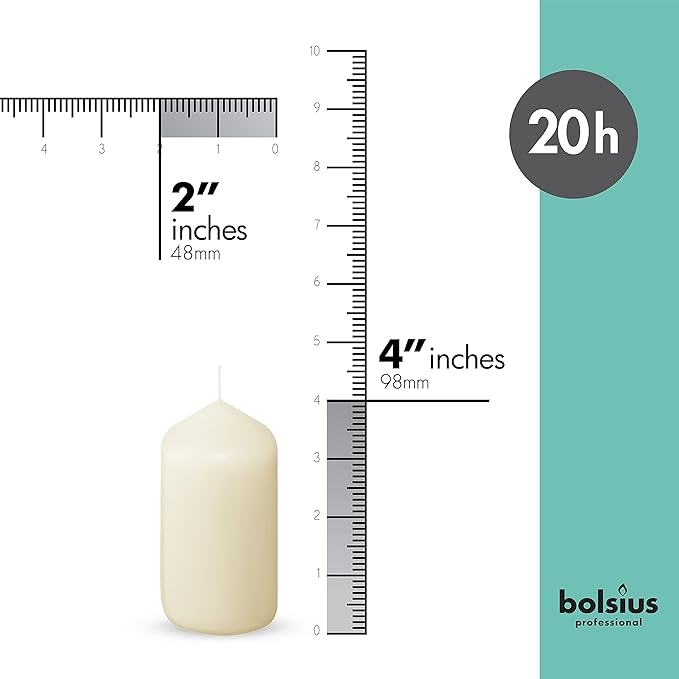 BOLSIUS Ivory Pillar Candles - 20 Pack 2x4 inch Pillar Candle Set - 20 Hours Dripless & Smokeless Clean Burning Dinner Candles - Premium Europen Quality - Palm Oil Free - 0% Animal Fat - Party Candles