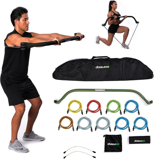 Gorilla Bow Original Portable Home Gym Resistance Bands and Bar System for Travel, Fitness, Weightlifting and Exercise Kit, Full Body Workout Equipment Set