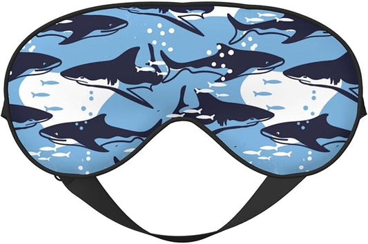 Sleep Eye Mask Abstract Blue Sharks and Fish Sleep Mask for Women Men Comfortable Eye Mask with Adjustable Strap Soft Eye Cover Blindfold for Travel Yoga Nap Shift Work