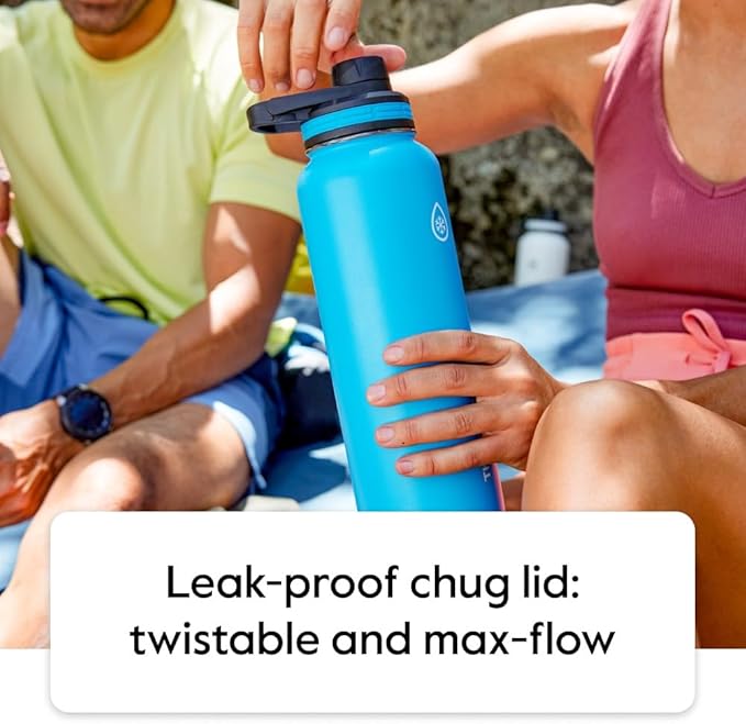 Thermoflask 40 oz Bottle with Spout Lid - Stainless Steel, Double-Wall Insulation & BPA-Free - Leakproof, Resuable - Onyx Black/Splash (2 Pack)