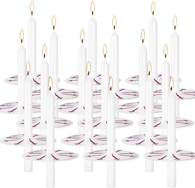 100 pcs Church Candles with Drip Protectors for Devotional Candlelight Vigil Service, Unscented White 5" H X 1/2" D, No Smoke, Shabbat, Praye