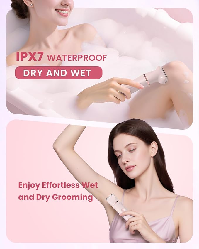 Bikini Trimmer for Women - 5 in 1 Painless Electric Razors for Ladies Pubic Facial Nose Body Leg Hair Removal, Waterproof Electric Shaver for Women Private Area Sensitive Skin,Personal Hair Trimmer