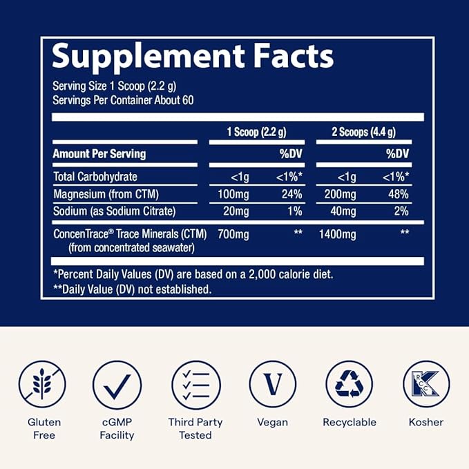 Trace Minerals ConcenTrace Daily Mineral Powder - Supports Energy, Digestion, Bone Health - 70+ Multiminerals Supplement with Ionic Magnesium, Chloride, & Potassium, Sugar-Free (60 Servings)