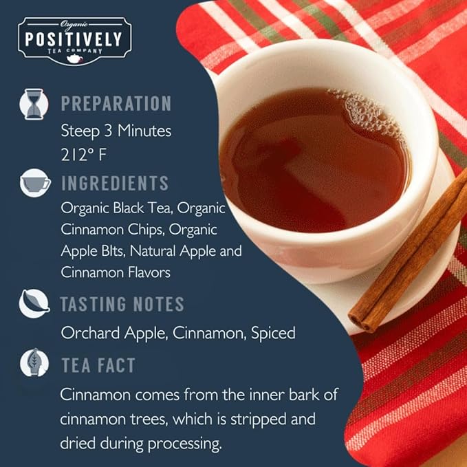 Organic Positively Tea Company, Cinnamon Apple Spice Black Tea, Loose Leaf, 16 Ounce