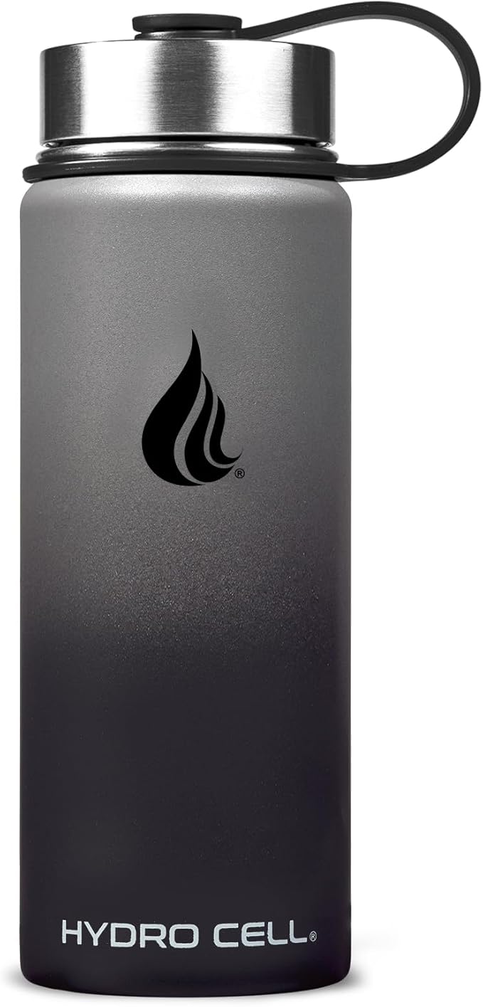 HYDRO CELL Stainless Steel Insulated Water Bottle with Straw - For Cold & Hot Drinks - Metal Vacuum Flask with Screw Cap and Modern Leakproof Sport Thermos for Adults (Graphite/Black 18oz)