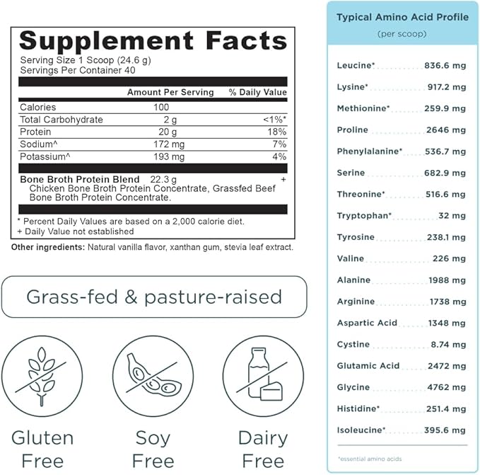 Ancient Nutrition Grass Fed, Bone Broth Protein Powder, 20g Protein, Hydrolyzed Collagen Peptides, Keto & Paleo Friendly, Supports Joint, Gut Health, Vanilla, 40 Servings