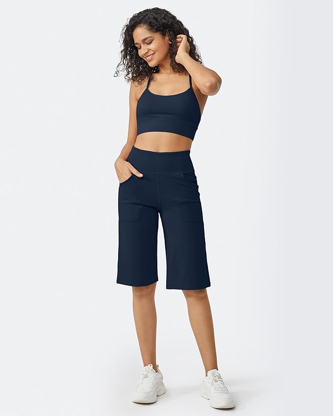 Promover Capri Pants for Women Wide Leg Yoga Cropped Pants with Pockets Loose Casual Summer Pants