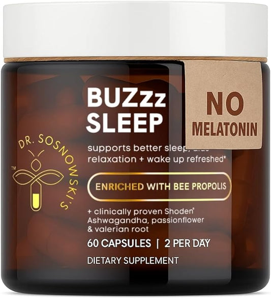 Dr Sosnowski's BUZzz Sleep Aid Supplement | Magnesium, Propolis, Ashwagandha, Valerian, Chamomile | Relax, Sleep Deeper, Wake Refreshed | 60 Capsules