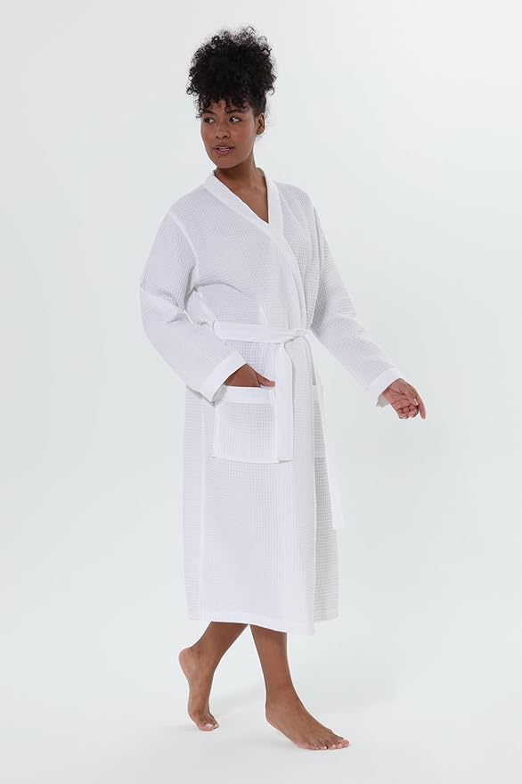 SEYANTE Women’s Luxury Waffle Shawl Collar, Hooded Robe w Piping – Lightweight, Long, Ultra Soft Spa Sleepwear Bathrobe