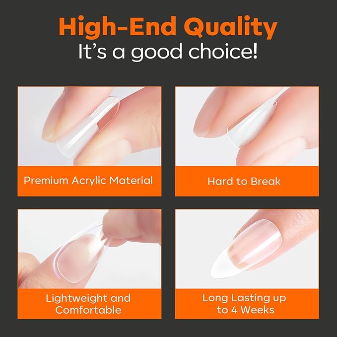 modelones Extra Short Almond Nail Tips, Pre-shaped Tips x Gel Soft Fake Nails False Acrylic Clear Full Cover Press on Extension Kit x Gel Manicure DIY at Home 216PCS 12Sizes