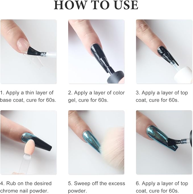 6 Color Chrome Nail Powder Set Bright Iridescent Aurua Nail Glitter Dust Sequins Holographic Metallic Mirror Effect Pigment for Nail Gel Home Manicure Salon Use