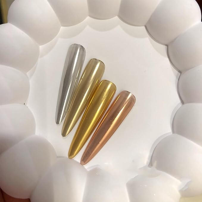 Chrome Nail Powder Gold Silver Champagne Copper 4 Colors Mirror Effect Metallic Chrome Powder for Nails, GZMAYUEN Metallic Nail Powder for Women Girls Gifts