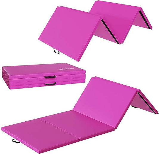 Folding Exercise Gymnastics Mat 10'x4'x2" Gym Workout Mat with Carrying Handles High-Density Anti-Tear Portable Fitness Aerobics Mats for Home Gym Yoga Pilates Tumbling MMA Core Training, Multiple Colors