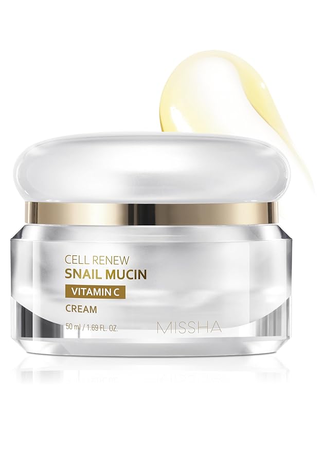 MISSHA Cell Renew Snail Mucin Vitamin C Cream 1.69 Fl oz, Hydrating Snail Mucin, Korean Skin Care for Improved Skin Texture & Youthful Glow, Korean Moisturizer, Kbeauty, Paraben Free