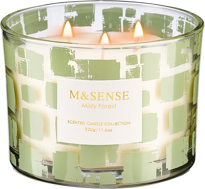 M&SENSE Misty Forest Scented Candle,11.6oz Natural Soy Wax Non Toxic, 3 Wick Jar Candle, Up to 60 Hours Burn time, Home Decor Housewarming Gift for Women and Men