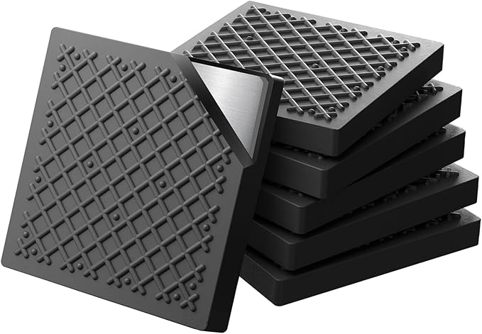 Exercise Equipment Mat 5.11x5.11x0.55in 6pcs, Heavy Duty Thick Steel Embedded Rubber Mat, Anti Slip/Noise Reduction/Vibration Resistance, Treadmills Equipment Pads, Used for Carpets, Wooden Floors