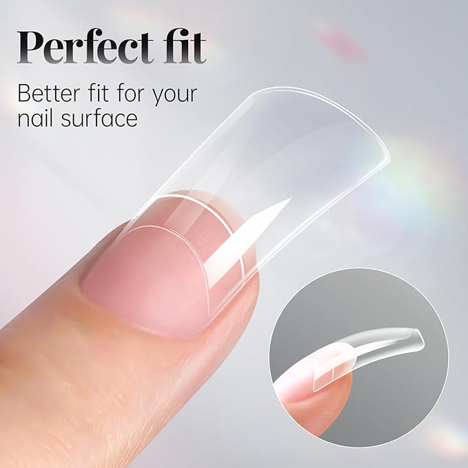 krofaue Duck Nail Tips - 240pcs Clear Soft Gel Curved Nail Tips 12 Sizes Crystal Duck Feet Style Half Cover False Nails Extra Wide French Nails with Box for DIY Salon