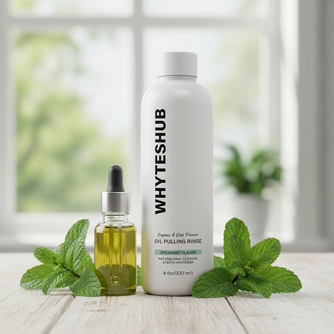 Spearmint Oil Pulling Rinse with Organic Cold-Pressed Coconut Oil, Helps Maintain Gum Health & Freshens Breath - 8 fl oz