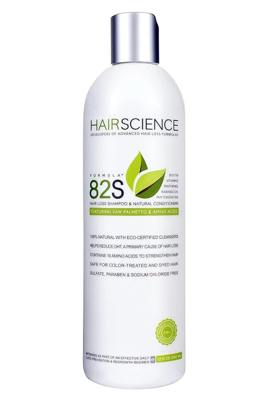 Hair Science Formula 82S | DHT-Blocking Shampoo for Thinning Hair | Featuring Saw Palmetto, Biotin, Panthenol, Keratin, Provitamins, & Amino Acids | Sulfate-Free & Color-Safe | For Men & Women | 12oz