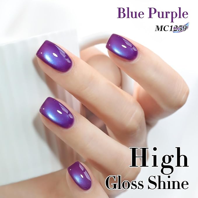 Double Rhythm 0.5 OZ Cat Eye Gel Polish with Magnet 15ML Holographic Glitter Shimmer Translucent Jelly Color Magnetic Nail Polish Salon DIY at Home (Navy Blue-MC1259)