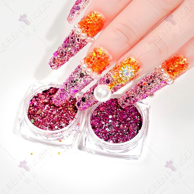 12 Pots Holographic Nail Art Sequins 3D Laser Chameleon Chunky Nail DIY Sparkly Glitter Flakes for Women Manicure Tips Decorations