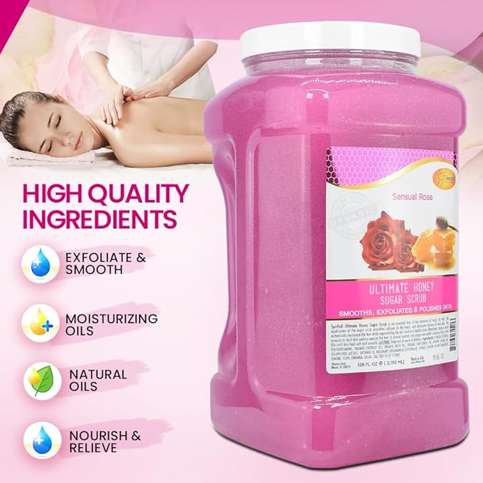 SPA REDI – Sugar Body Scrub, Sensual Rose, 128 Oz, Exfoliating, Moisturizing, Hydrating and Nourishing, Glow, Polish, Smooth and Fresh Skin - Body Exfoliator