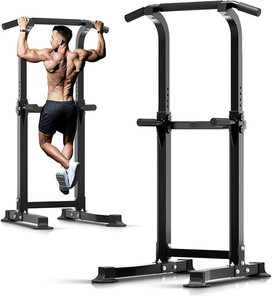ZENOVA Pull Up Bar Dip Bar Power Tower Workout Dip Station Height Adjustable Free Standing Chin Up Bar Home Gym Equipment 300LBS Weight Capacity (Black)