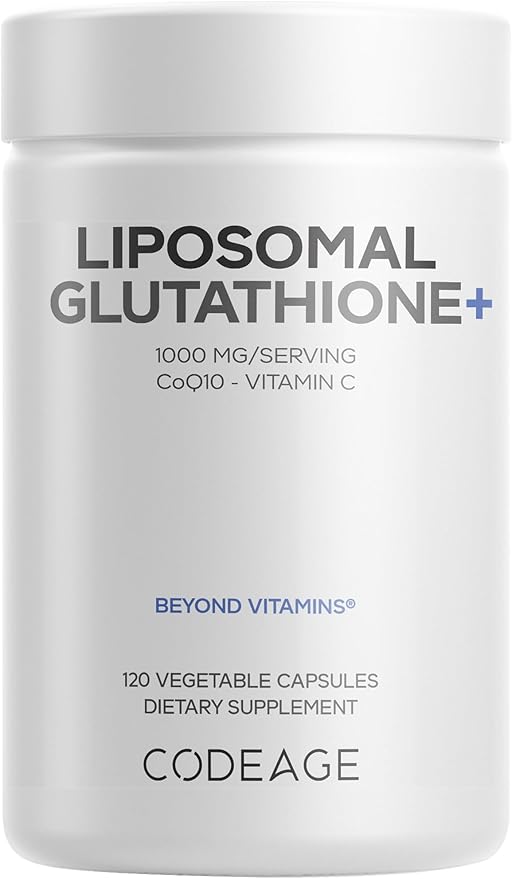 Codeage Liposomal Glutathione+ Supplement - 1000 mg Reduced L-Glutathione Pills, Vitamin C Ascorbic Acid, CoQ10 - Liposomal Delivery - Skin & Antioxidant Support - Non-GMO - 120 Capsules