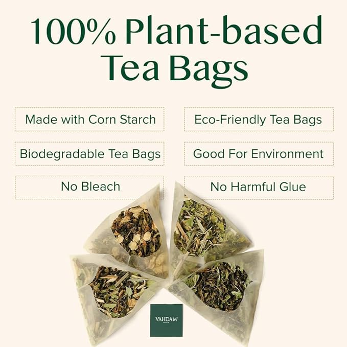 VAHDAM, Pure Mint Herbal Tea (100 Pyramid Tea Bags) Caffeine Free, Non GMO, Gluten Free | Blend of Spearmint & Peppermint - Sweet & Minty | Resealable Ziplock Pouch
