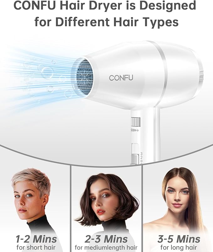 Hair Dryer, CONFU Blow Dryer with Diffuser, 1875W Negative Ionic Hairdryer, Professional High Power, Diffuser Hair Dryer for Curly Hair