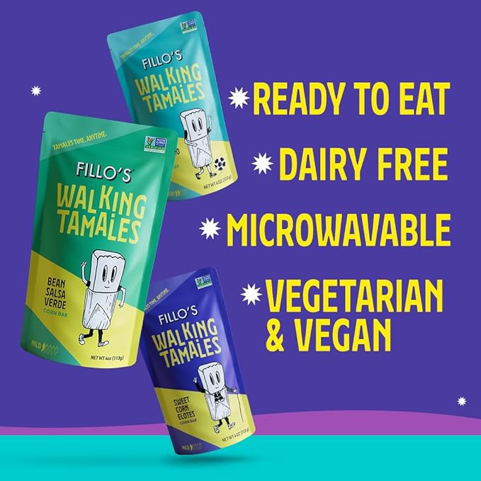 Fillos Walking Tamales Savory, Ready To Eat Vegan Snacks Microwaveable Meal, Gluten Free and Preservative Free 7 Pack with Mild Tamales Lunchables