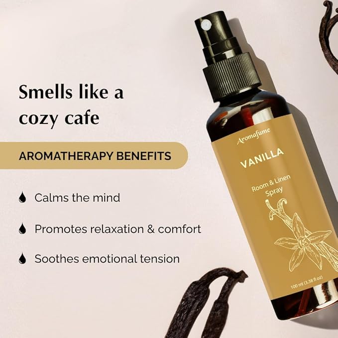 Vanilla Room, Linen & Pillow Spray by Aromafume | 100ml/3.38 fl oz | with Pure Vanilla Essential Oil | Aromatherapy Spray | Mist for Bedding, Fabrics