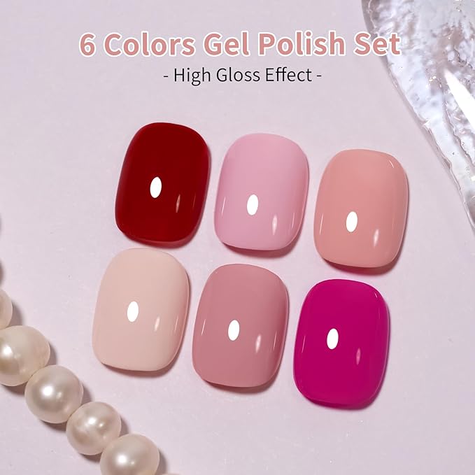 10ml Hema Free Gel Nail Polish Set, 6 Colors Gel Polish Kit Beige Purple Burgundy Red Nude Pink Manicure Gift for Women Art DIY and Salon