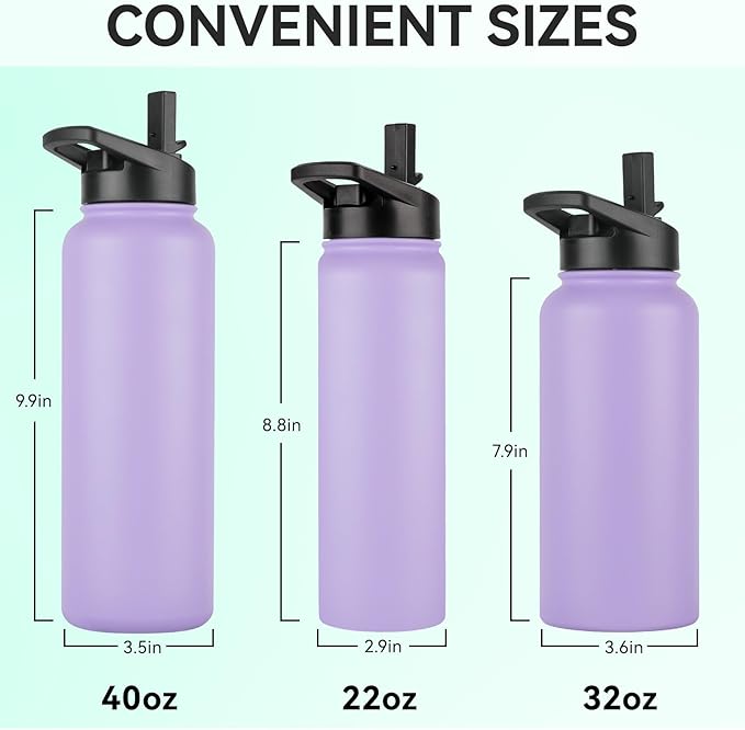 DOMICARE 32 oz Insulated Water Bottle, Vacuum Insulated Stainless Steel Sports Water Bottle with Straw Lid & Spout Lid, Leakproof, Reusable - Travel, Camping, Bike, Purple