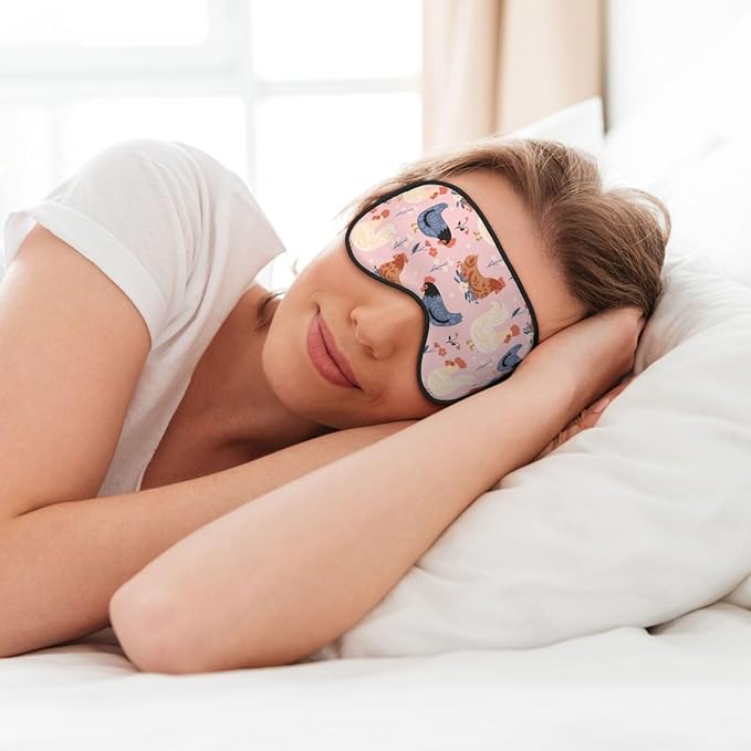 Sleep Mask Cute Chickens and Flowers Comfortable Eye Mask with Adjustable Strap Soft Eye Cover Blindfold for Travel Yoga Nap Shift Work
