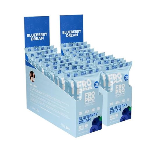 FROPRO Plant Protein Snack Bars - Plant Based Protein Bars, All-Natural, Gluten, Dairy, & Soy Free, High Protein Bars with Low Calories | Blueberry Dream, 24 Pack