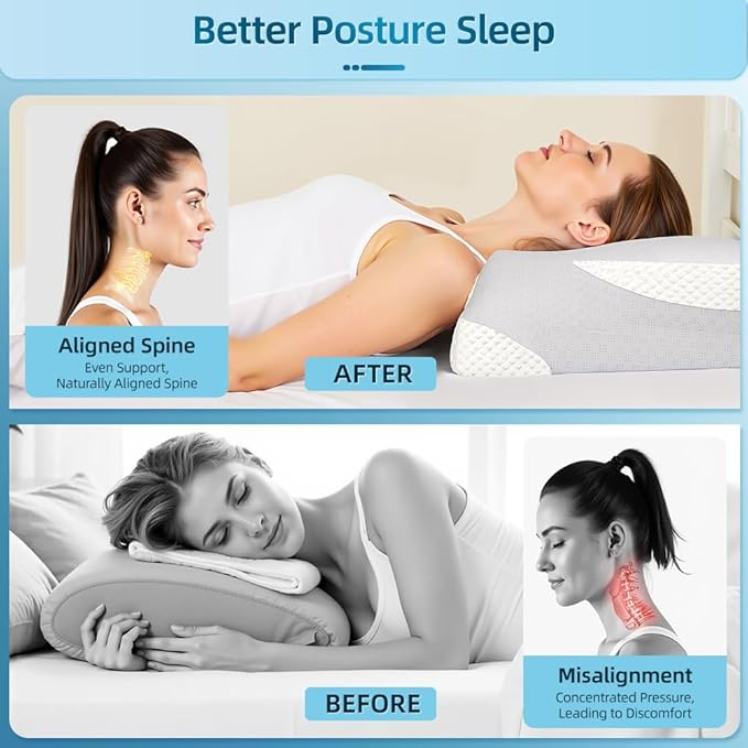Cervical Neck Pillow for Sleeping - Memory Foam Pillows for Neck and Shoulder Pain, Cooling Side Sleeper Pillow with Ergonomic Contour & Orthopedic Support, for Side Back Stomach Sleepers