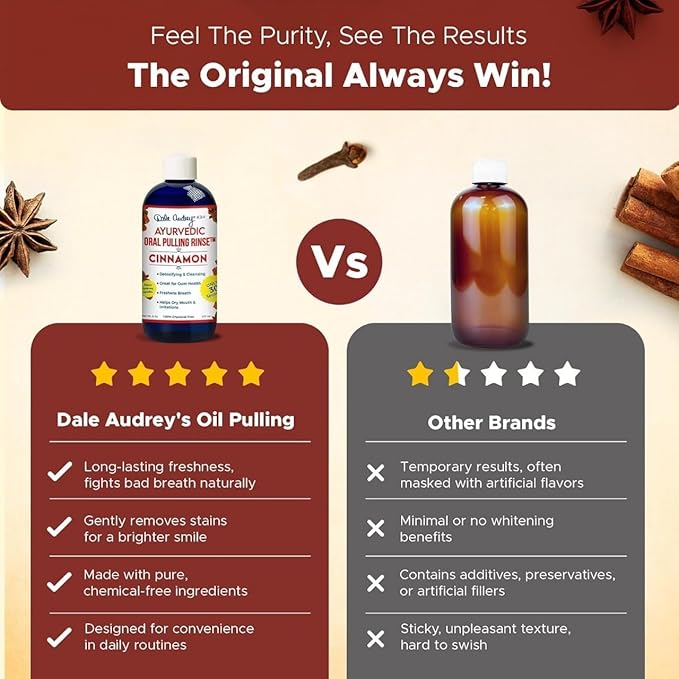 Dale Audrey Nano Hydroxyapatite Cinnamon Oil Pulling for Teeth and Gums, Alcohol & Fluoride-Free Organic Pulling Oil, Mouthwash Oral Health Rinse for Fresh Breath & Gum Care 8 FL Oz