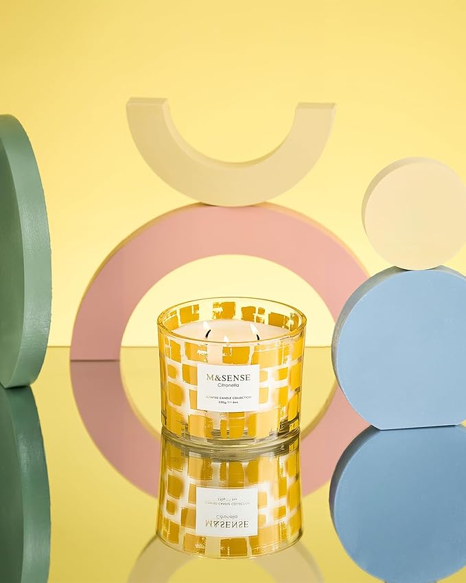 M&SENSE Citronella Scented Candle,11.6oz Natural Non Toxic Soy Wax for Home, 3 Wick Jar Candle, Up to 60 Hours Burn time, Home Decor Birthday Gifts for Women and Men