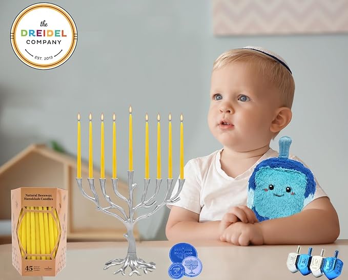 Natural Beeswax Hanukkah Candles, Hand-Made Chanukkah Menorah Yellow Candles for All 8 Nights Fits Most Menorah 45 Count (24-Pack)