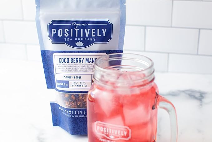 Organic Positively Tea Company, Coco Berry Mango, Herbal Tea, Loose Leaf, 4 Ounce