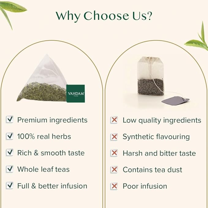 VAHDAM, Mint Green Tea Bags (100 Count) 100% Pure Leaf Tea, High Grown, Low Caffeine, Non GMO, Gluten Free | Plant-Based Pyramid Tea Bags | Direct from Source